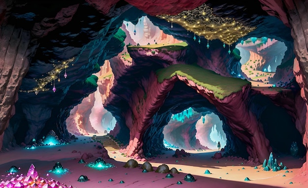 An Adventure into the Deep Caverns of Literature A Magical Exploration of Underground Caves Neon Wonderland High Quality Generative AI Post Processed