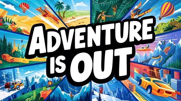 Photo adventure is out colorful background and text tshirt design motivational quote illustration typography
