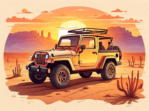 Foto adventure jeep al tramonto