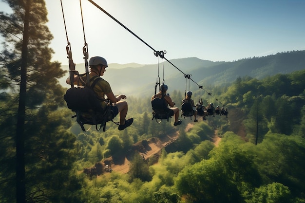 Adventure Tourists in Line Exploring Canyon Ai