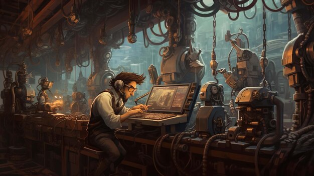 Adventure world of steampunk Scientist steampunk man