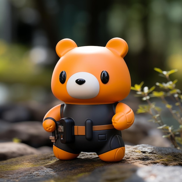 Photo adventurecore orange anime toy bear ultra realistic 70mm adventure themed design