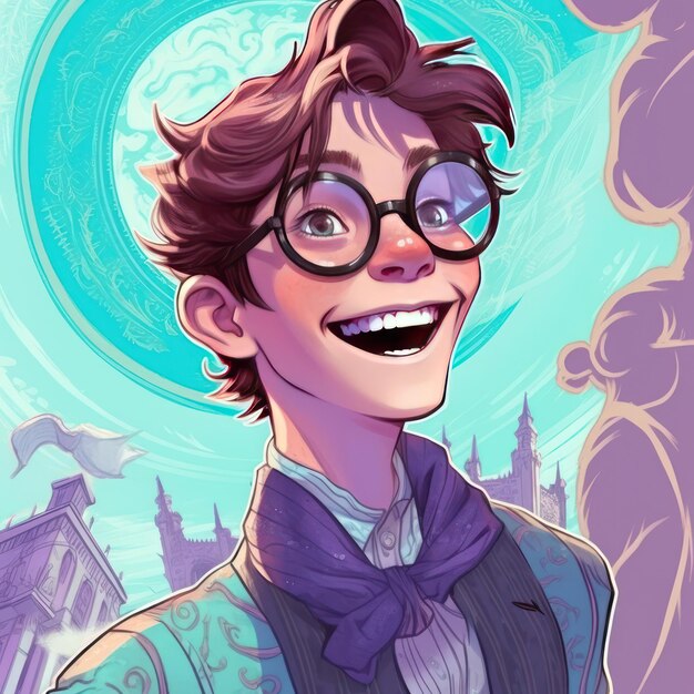 Adventurer boy with glasses smiling illustration