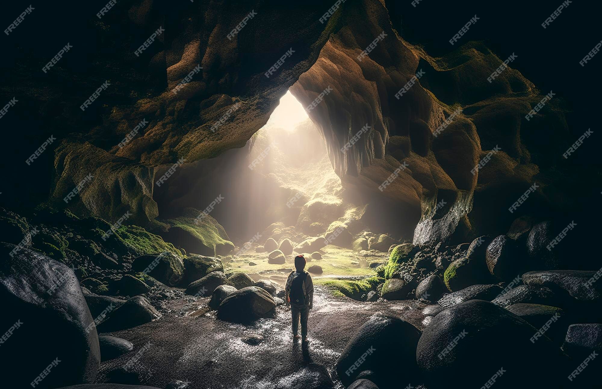 Premium AI Image | Adventurer in a cave generate ai