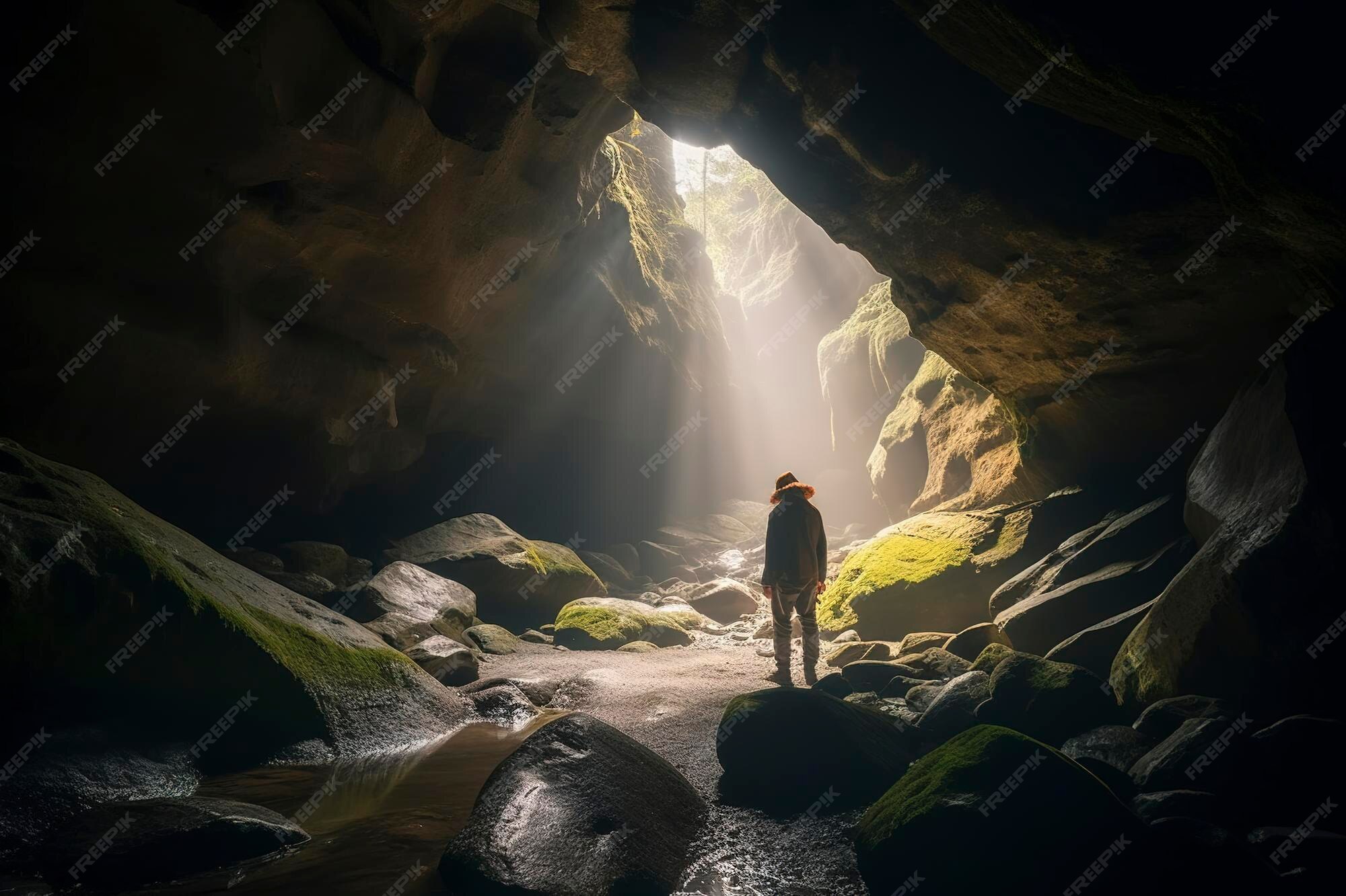 Premium AI Image | Adventurer in a cave generate ai
