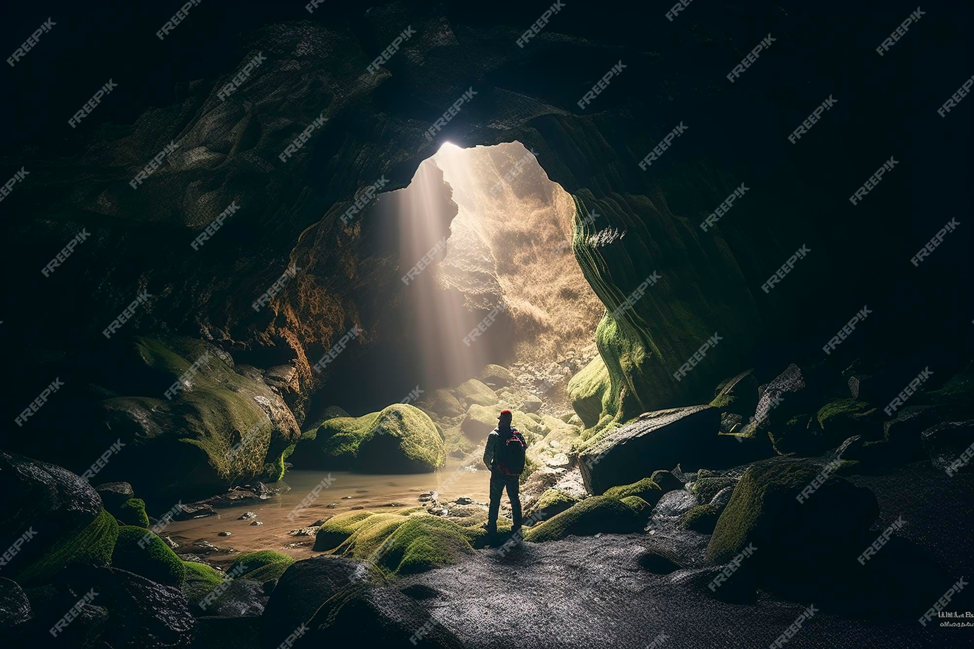Premium AI Image | Adventurer in a cave generate ai