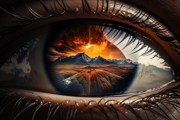 An adventurer eye looking to the mountains generative ai