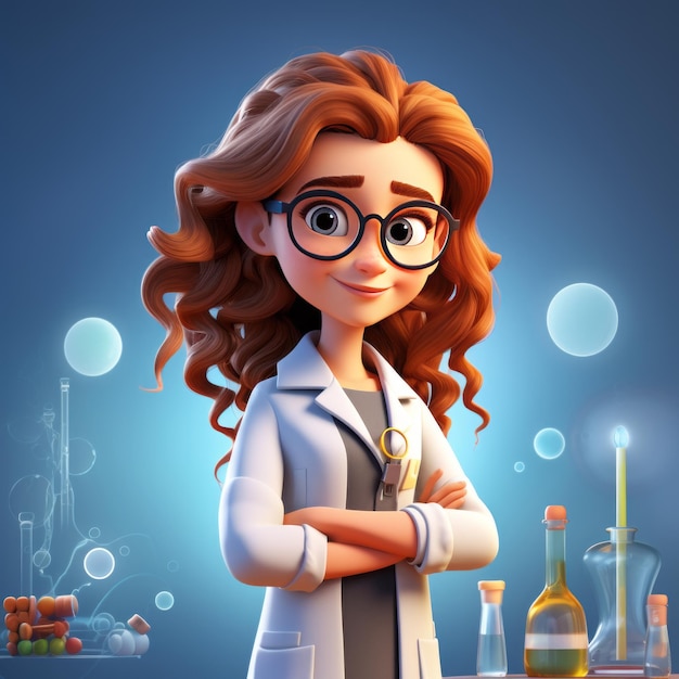 The Adventures of a Genius Girl A 3D Pixar Cartoon with a Minimalistic Background