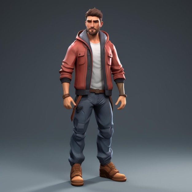 Adventurethemed Male Character Design 3d Model With Red And Brown Jacket