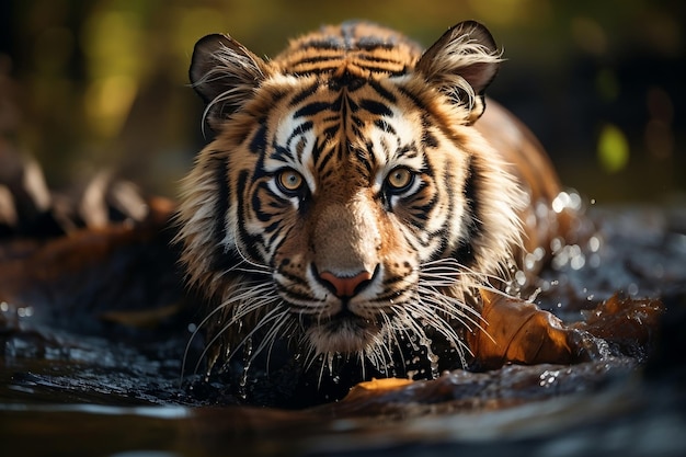 Авантюрный амурский тигр плещется в сибирской воде Генеративный ИИ
