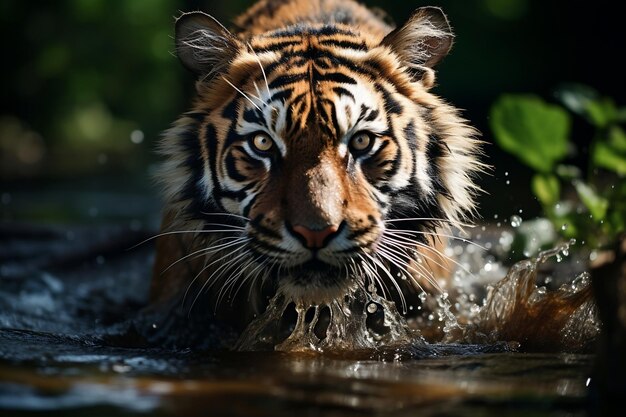 Авантюрный амурский тигр плещется в сибирской воде Генеративный ИИ