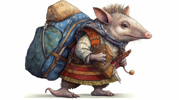 An adventurous armadillo with a backpack and map AI generated