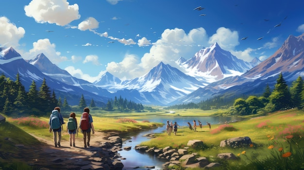 An adventurous background depicting a school field trip