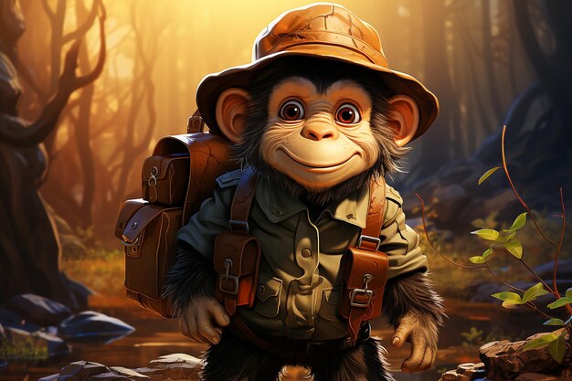 AIが生成した探検家に扮した冒険好きなチンパンジー
