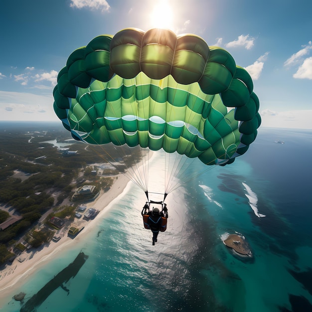 Adventurous Freefall Parachuting Above Cancuns Stunning Coastline