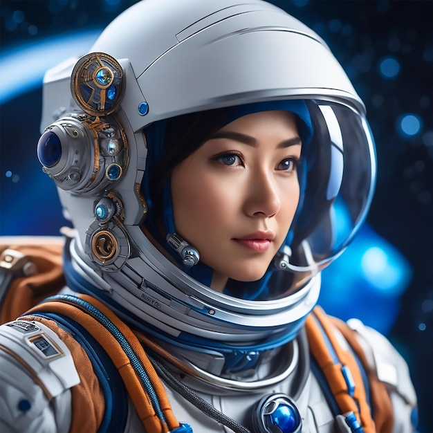 Adventurous human character wearing an advanced space exploration suit exploring uncharted plan