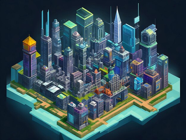 Photo an adventurous isometric video game featuring a futuristic city