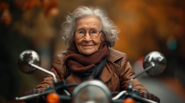 Adventurous Senior Woman on a Motorcycle