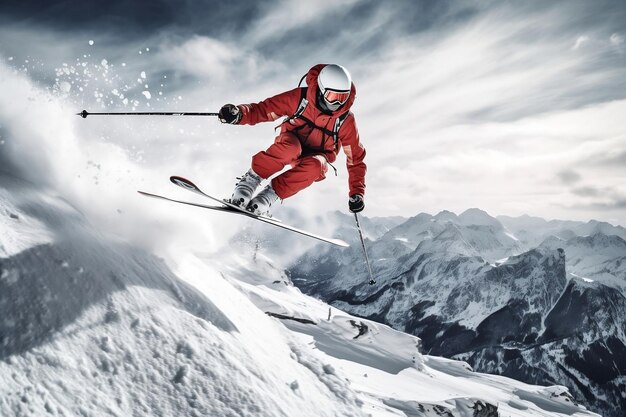 Photo adventurous skier in action extreme winter sports generative ai