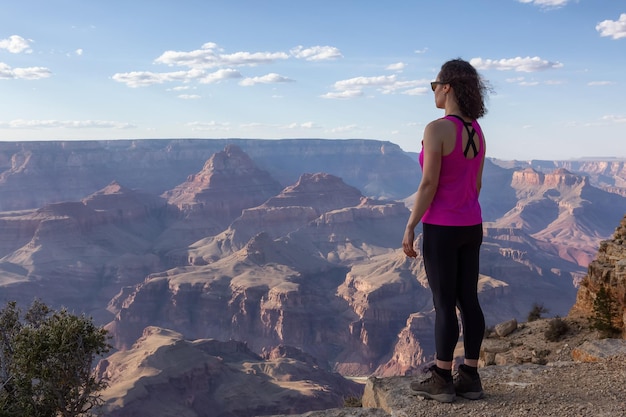 Adventurous Traveler standing on Desert Rocky Mountain American Landscape