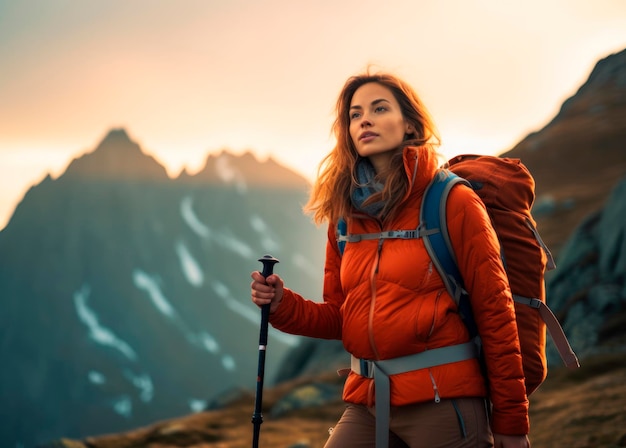 Adventurous Trekker A Woman Exploring the High Mountains in Trekking Attire