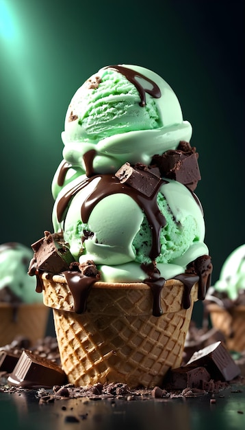 Photo an adversiting chocolate and mint ice cream dramatic lighting masterpiece