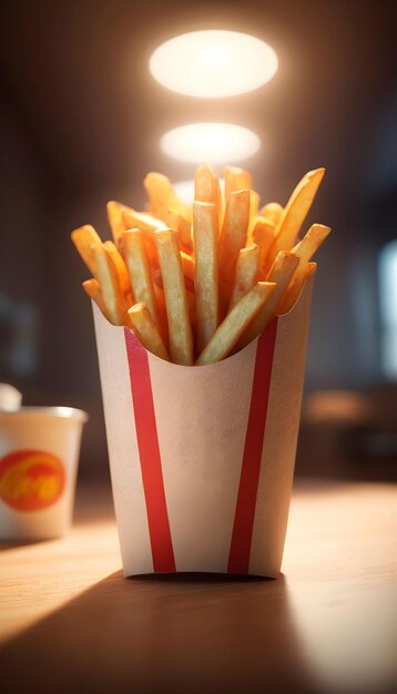 An adversiting fries on a table dramatic lighting masterpiece