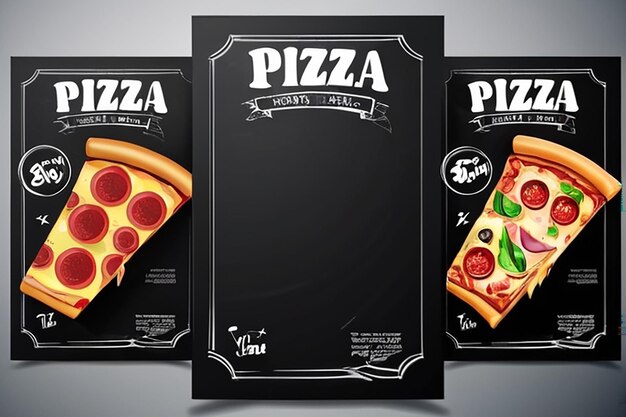 Photo advert fastfood flyer with pizza icon on chalkboard background vertical format