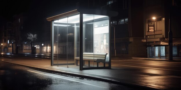 Foto advertentie billboard mock-up weergaveruimte bij bushalte in de straatnacht van de stad