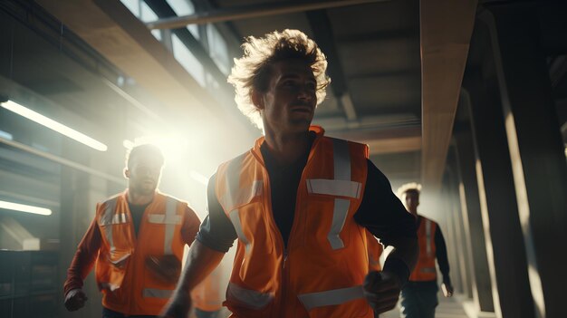 Foto advertentie met een sportatleet die oranje signaalwerkkleding draagt