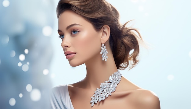 Advertentie voor een luxe sieradenmerk met een vrouwelijk model die schitterende diamanten schiet