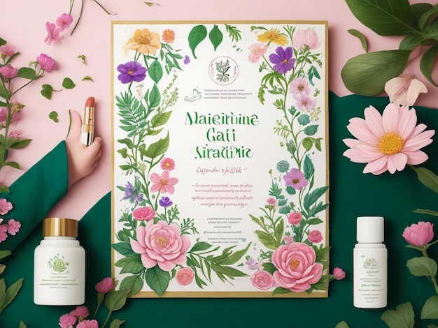 Advertenties voor huidverzorgingsroze handcrème met roze papieren bloemen op geometrische achtergrond in 3D-illustratie