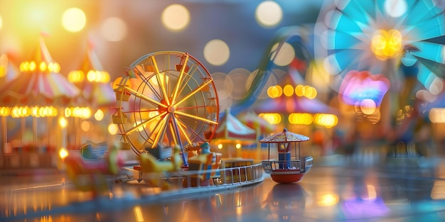 Advertise upcoming events with colorful miniature carnival rides and games attractions Concept Carnival Fun Miniature Rides Colorful Games Family Entertainment Exciting Attractions