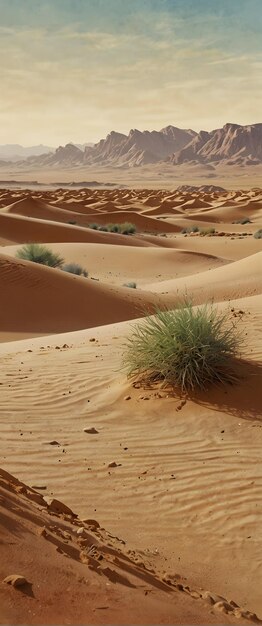 사막 미라지 (Desert Mirage) 라는 광고와 배너를 위해 사막의 미라지의 수채화 착각이 이동하고 있습니다.