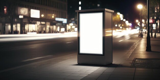 Advertisement billboard mock up display space at bus stop in town street night