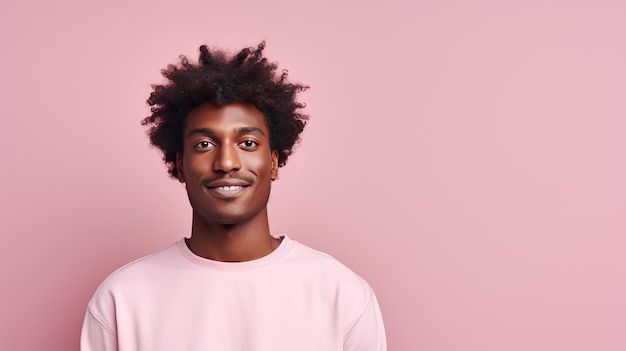 Advertisement featuring attractive African American man against pink background with room for text