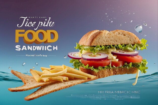 Photo advertisement for food with floating sandwich