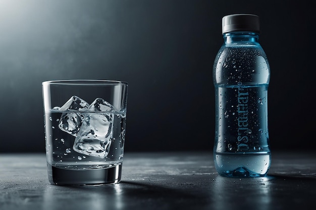 Advertisement for water with glass and ice