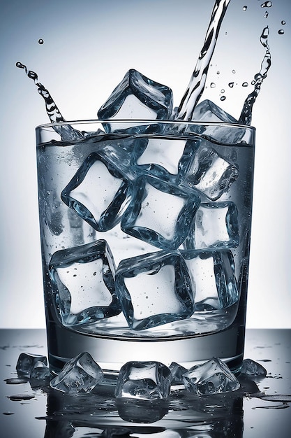 Photo advertisement for water with glass and ice