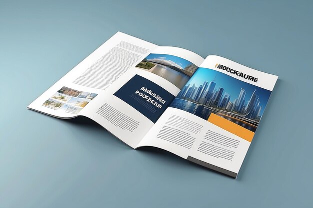 Photo advertising banner on magazine brochure mockup 3d rendering