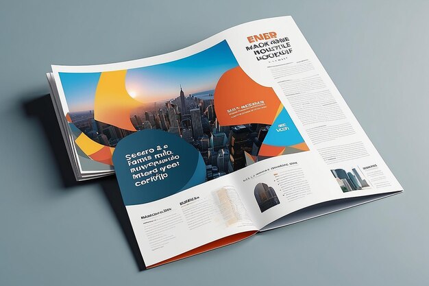 Photo advertising banner on magazine brochure mockup 3d rendering