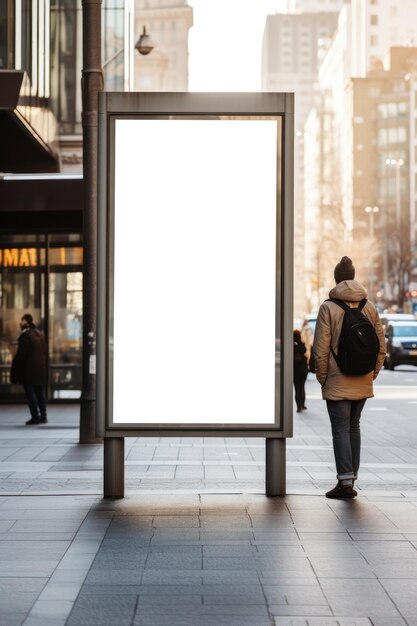 写真 市街道のカスタム広告デザインのための空のディスプレイモックアップの広告掲示板