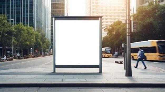 写真 市街道のカスタム広告デザインのための空のディスプレイモックアップの広告掲示板