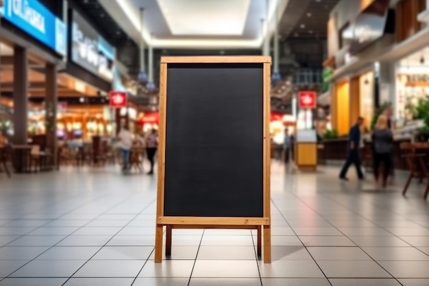 Advertising blank Blackboard Blank restaurant shop sign or menu in shopping mall Generative AI