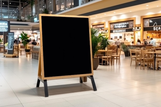Advertising blank Blackboard Blank restaurant shop sign or menu in shopping mall Generative AI