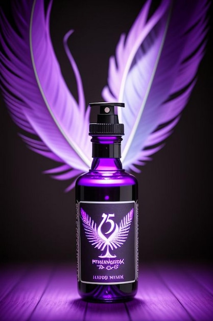Advertising of cosmetics or skin care products with a purple bottle on a purple background