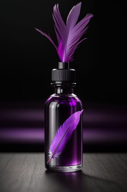 Advertising of cosmetics or skin care products with a purple bottle on a purple background