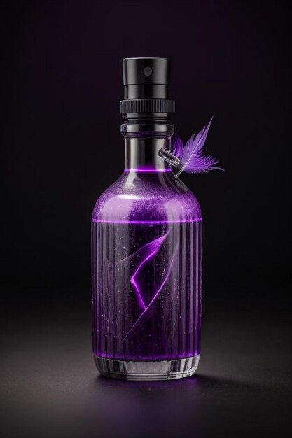 Advertising of cosmetics or skin care products with a purple bottle on a purple background