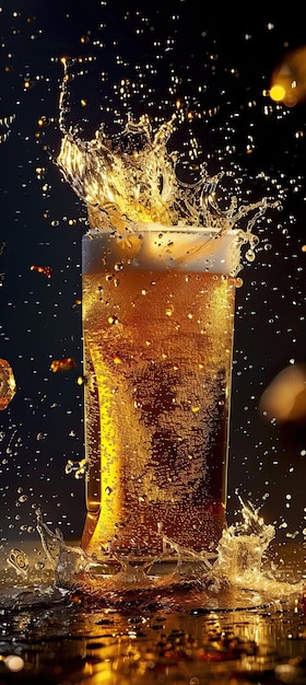 ブラック・ゴールド・バックグラウンドのビールの広告映像 冷たいビールの高品質AI生成画像