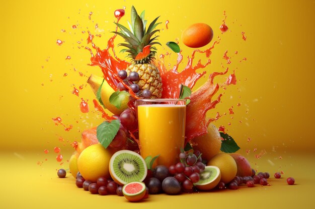 Advertising fruit juice with milk splash